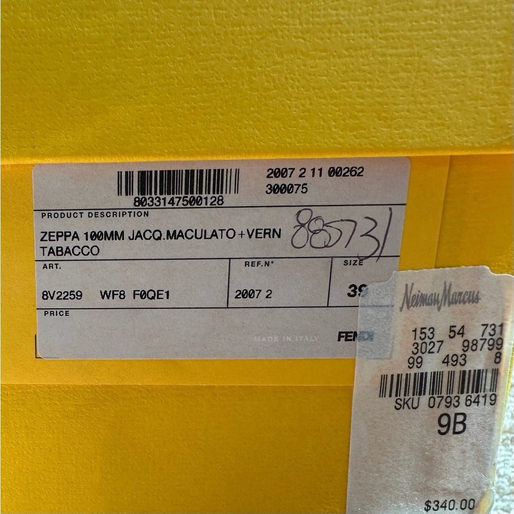 Fendi Zeppa 100MM Jacq-Macuilato +Vern Tabacco Size 9B - Picture 3 of 5
